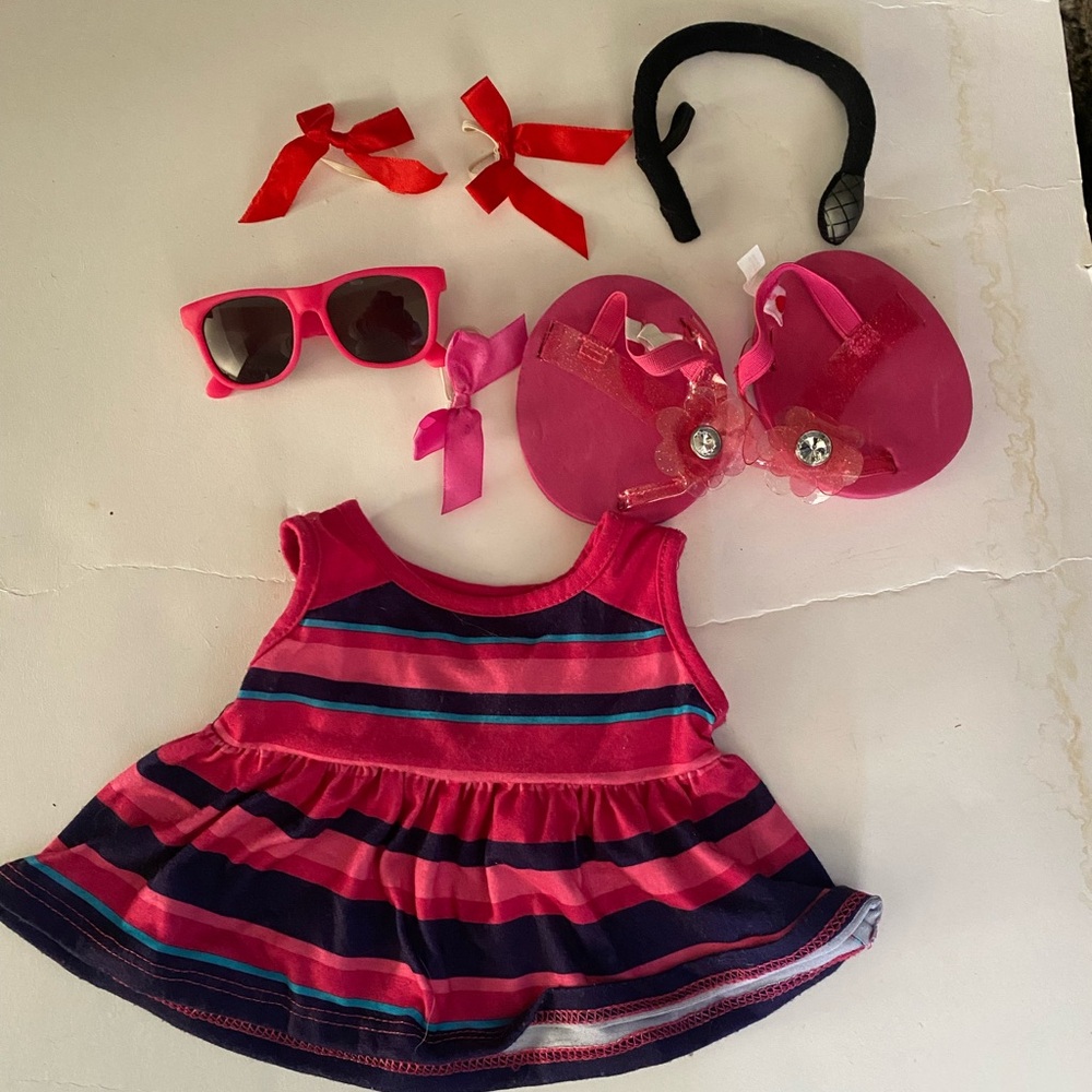 Build a Bear girl clothing lot summer pink clothes outfit dress sandals cute!